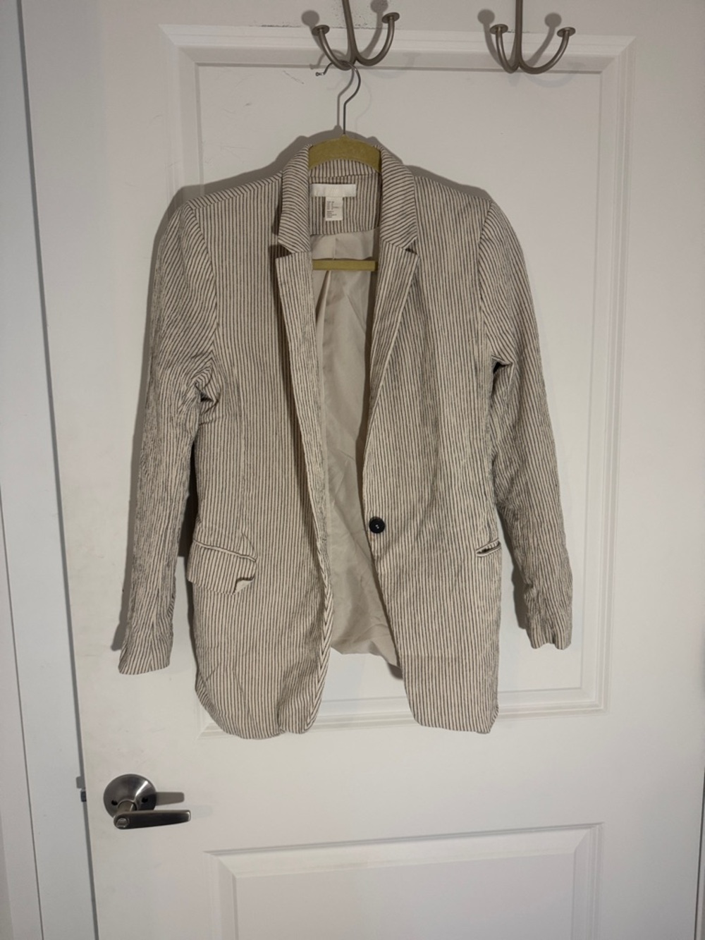 H&M Cream and White Pinstripe Tailored Blazer